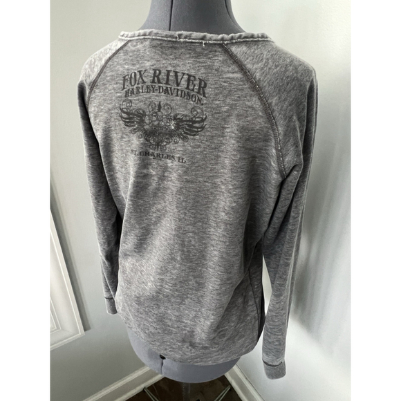 Harley-Davidson Fox River St. Charles IL Sz large Gray Split Neck Sweatshirt - Picture 12 of 16